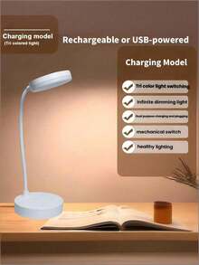 Teckwe USB Rechargeable LED Desk Lamp, Eye-Caring Reading Light, USB Powered, 3 Brightness Levels, Switchable White/Neutral/Warm Light Modes, Night Light Function, Ideal For Home Office Reading & Study, 800mAh Battery Capacity - Three-tone Lighting - View 12