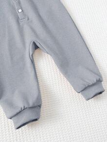 SHEIN 新生兒男嬰/女嬰秋冬款可愛卡通圖案 Polo 領長袖連身衣 - 灰色 - 查看 4