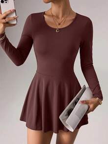 Glamine Charm Youthful Brown Backless Square Neck Sports Dress - Brown - View 7