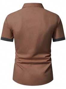 Manfinity Mode Men's Casual Fashion Short Sleeve Patchwork Shirt - Coffee Brown - View 2