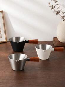 Haus Hana 1PC Stainless Steel Espresso Measuring Cup With Walnut Wood Handle, Dual Spout Coffee Shot Cup With Clear Scale, 3 Colors Small Milk Frothing Pitcher For Espresso Machine, Kitchen Baking & Home Cafe Coffee Bar Accessories - Multicolor - View 2