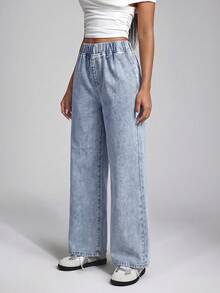 EMERY ROSE Jeans de pierna recta lavados casuales talla grande - Azul - Ver 4