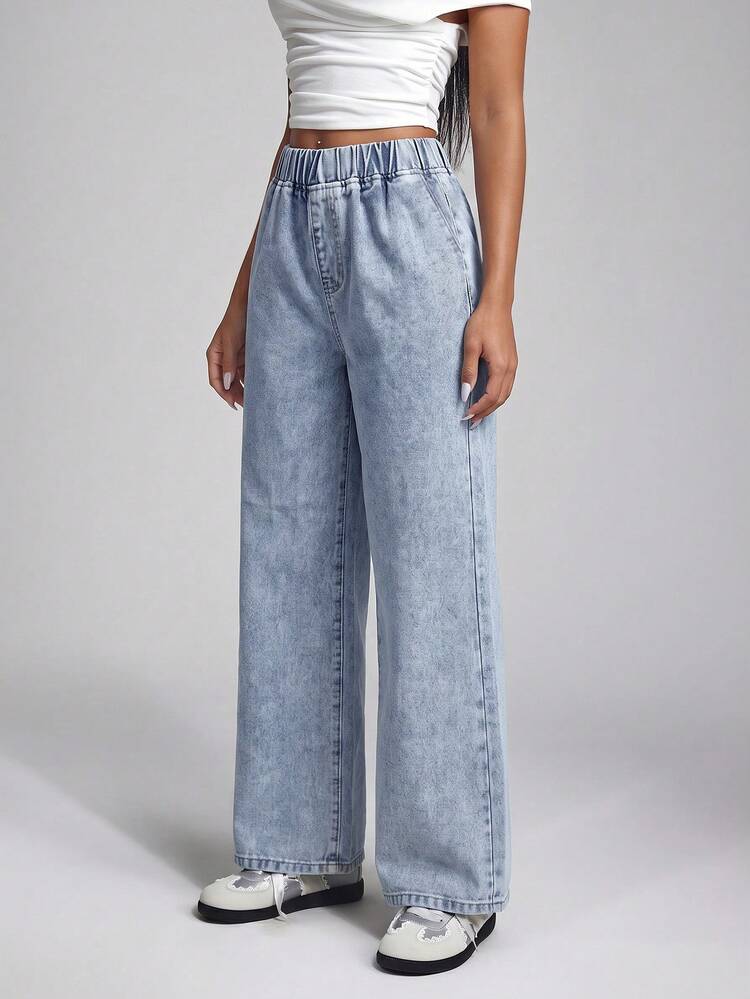 EMERY ROSE Plus Size Casual Washed Straight Leg Jeans - Blue - View 4