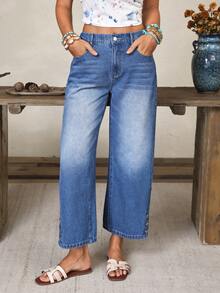 EMERY ROSE Women's Casual Versatile Daily Travel Denim Jeans With Pockets And Buttons Vacation Light Blue Summer - Blue - View 7