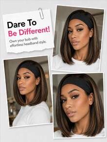 Bob Straight Headband Wig Glueless 1B/30 Ombre Color Headband Wigs For Women Put On And Go Beginner Friendly Wear And Go For Daily Use - SNATURAL/30 - View 7