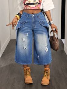 Slaydiva Women's Casual Daily Wear Denim Jeans With Pocket, Button And Distressed Design - Blue - View 7