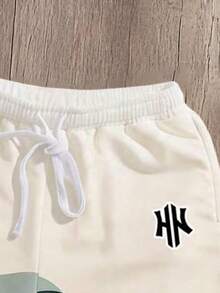 Manfinity Joysei Loose Fit Men's Color Block Print Sports Shorts, Suitable For Summer Wear - Green - View 3