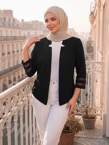 Auveirra Plus Size Women Fashionable Elegant Casual Mesh Patchwork Blazer In Fall/Winter Black Summer - Black - View 6