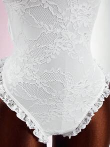 Amplova Women's One-Piece Bandeau Swimsuit With Lace, Sexy And Avant-Garde, Suitable For Vacation Wear, Tie-Front, Bow Back, Ruffled Hem, Night White Summer - White - View 9