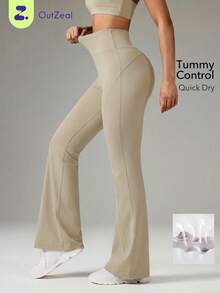 OutZeal Slim Fit High Waist Extra Long Floor Length Flare Leggings - Khaki - View 12