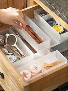 Zazumi 1 件简约日式收纳盒带隔板 - 桌面磨砂收纳篮，用于餐具、化妆品、抽屉隔板 - 白色 - 查看 1