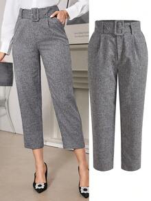 Ellevyn Pantalones elegantes para mujer - De color gris florido, largo, con cinturón de cintura ajustable, adecuados para el uso diario en la oficina o para desplazamientos - Gris - Ver 9