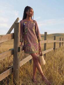 CAJUNI Vacation Casual Tropical Print Mini Dress - Brown - View 8
