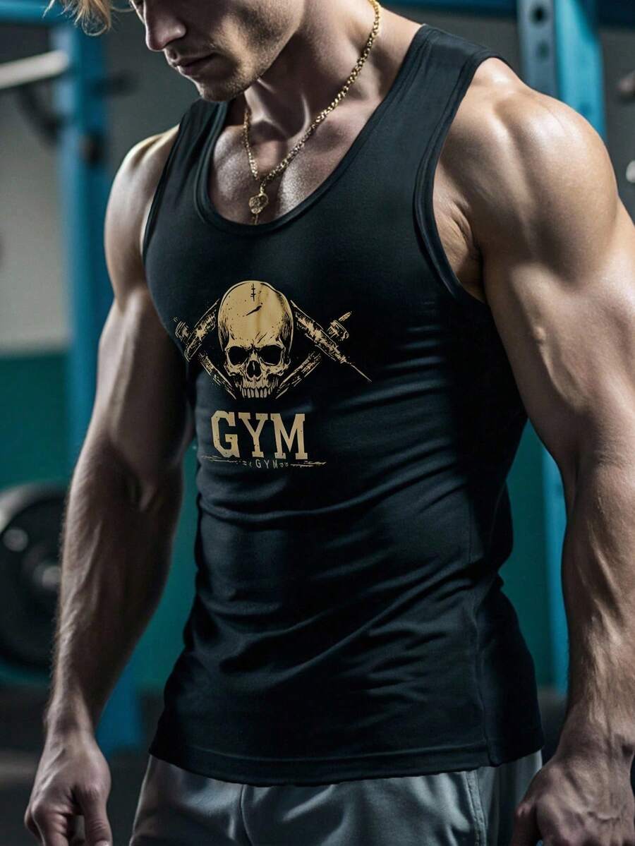 GymBeat 男士简约时尚休闲运动上衣，日常穿着舒适透气宽松版型，适合健身、运动、万圣节派对等场合，轻便透气 - 黑色 - 查看 1