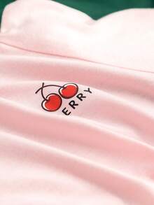 SHEIN 女童夏季對比色插肩短袖套裝，櫻桃蝴蝶結休閒兩件式穿搭，適合日常穿著與戶外活動 - 彩色 - 查看 6
