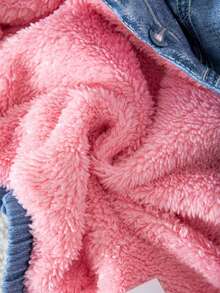 SHEIN Baby Girl Woven Colorblock Faux Fur Collar Hooded Casual Jacket - Multicolor - View 5
