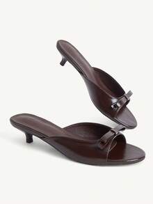 CUCCOO CHICEST Sandal Rumah Bergaya Prancis Elegan, Nyaman, Serbaguna, Hak Pendek, Simpul, Model Kitten dan Wanita, Ujung Terbuka, Cocok untuk Cuaca Dingin. - Chocolate Brown - View 10