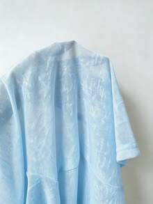 INAWLY Casual Versatile Solid Color Long Sleeve Front Button Top - Baby Blue - View 4
