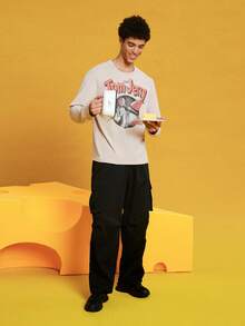 TOM & JERRY X SHEIN Unisex 1pc Cartoon Pattern T-Shirt - Khaki - View 5