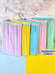 20pcs Assorted Macaron Color Wooden Pencils With Erasers For Writing & Arts Back To School - multicolor - View 1