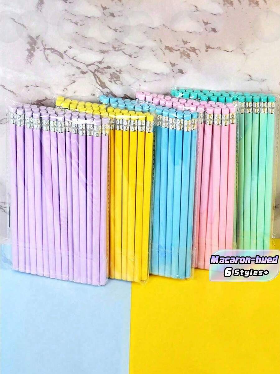 20pcs Assorted Macaron Color Wooden Pencils With Erasers For Writing & Arts Back To School - multicolor - View 1