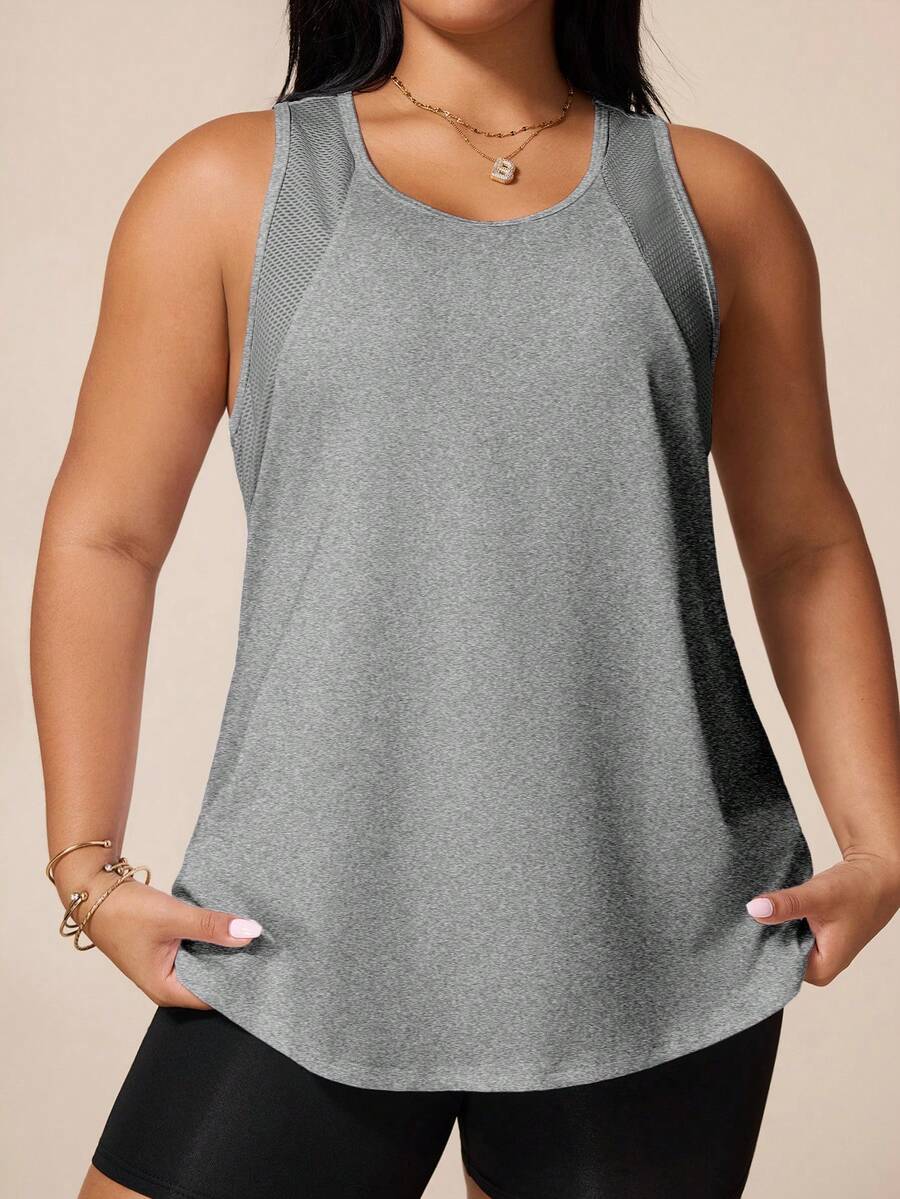 SHEIN Rhythm Era 女款大尺碼休閒透氣運動背心 - 灰色 - 查看 1