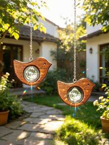 Boho Vintage Wooden Bird Suncatcher With Clear Glass Crystal Prism, Stylish Car Rear View Mirror Hanging Charm, Unique Decorative Gift For Drivers, Multi-Purpose Hanging Ornament Fit For Home Window, Courtyard & Garden Decor - multicolor - View 2