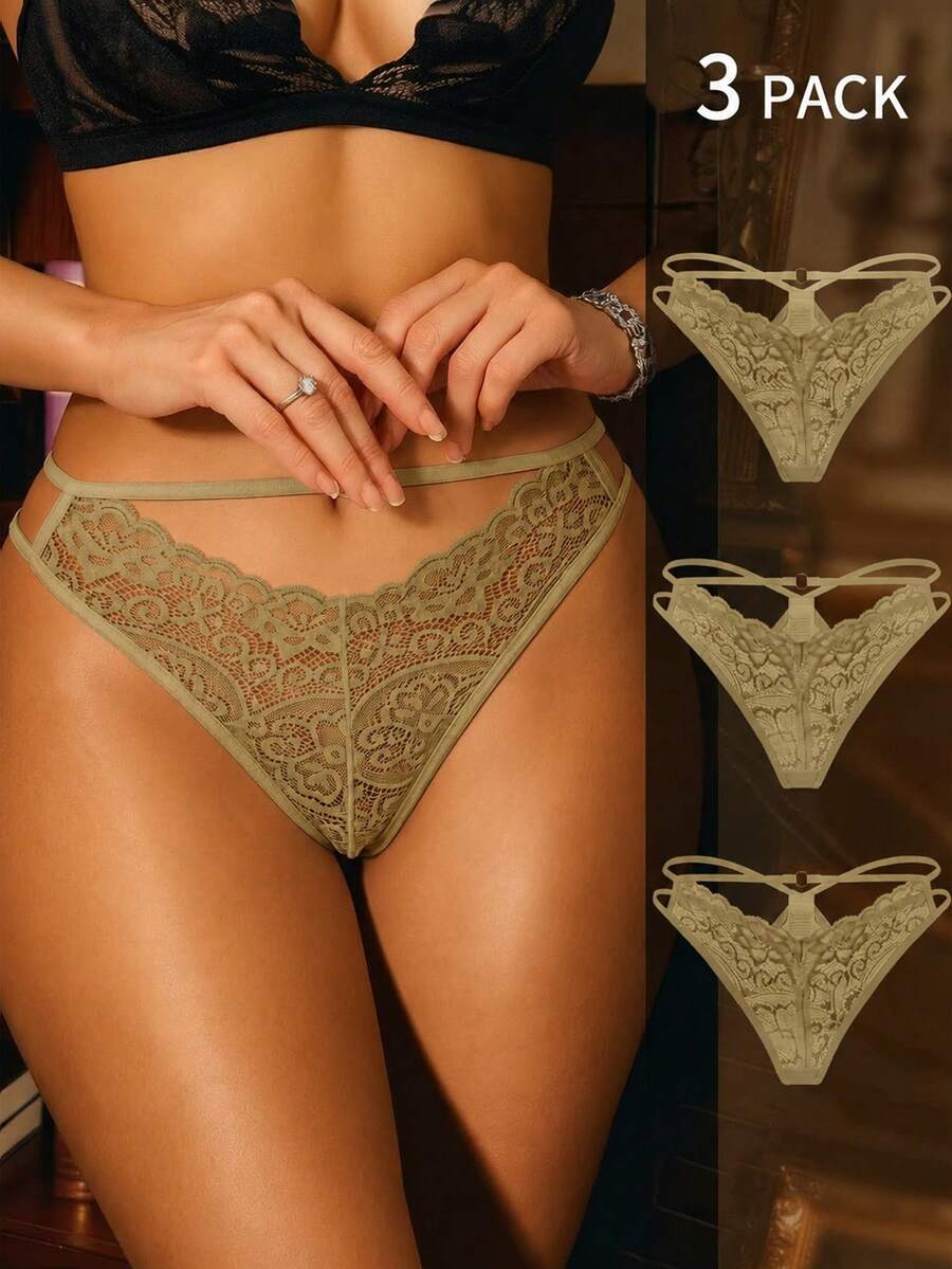 Divavoom 3pcs Seamless Lace Patchwork Panties Set - Ginger - View 1