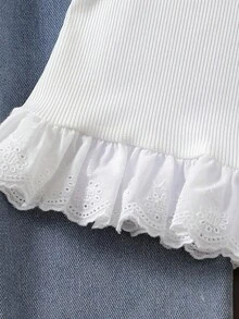Elladie kids 2 件套女童优雅圆领无袖背心，3D 蝴蝶结装饰 + 刺绣喇叭裤，休闲时尚装扮，适合节日、旅行、派对、生日礼物、夏季 - 白色 - 查看 8