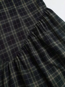 Sweetra Spring/Summer French Vintage Plaid Fashion Design Puff Short Sleeve Waist-Cinching Slimming Preppy Casual Short Dress For Women - Blue - View 7