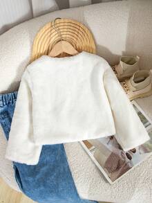 SHEIN Elladie kids 女童極簡風人造毛皮夾克，派對與戶外外套，秋冬款 - 白色 - 查看 2