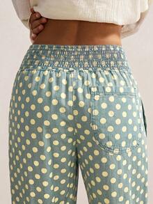 Bohemela Women's Loose Solid Color Woven Wide Leg Pants, Spring/Summer - Medium Wash - View 4