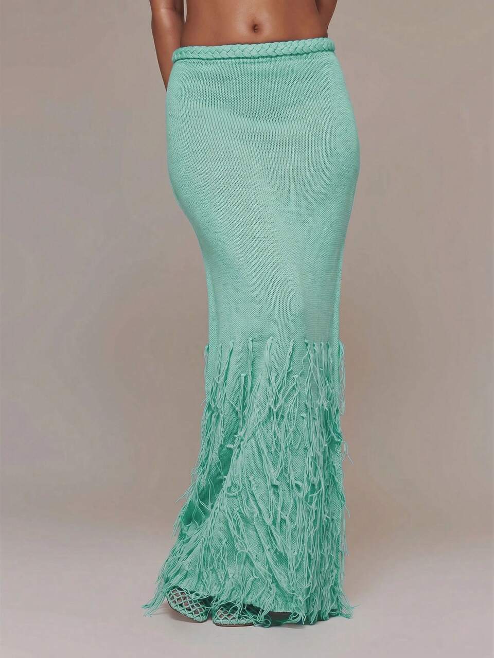 Braided Detail Maxi Skirt With Fringe Detailing Bottoms Only Spring Summer  Vacation Holiday Ibiza Boho Elegant Casual Girly Feminine Social
