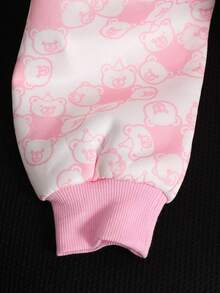 Chaqueta de béisbol casual simple con parches de oso para niña preadolescente, otoño/invierno - Rosa - Ver 5