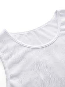 SHEIN Cheerettes 女款休閒極簡提花圓領運動背心，適合跑步與健身，白色迷彩針織無袖網眼效果透氣背心 - 白色 - 查看 8