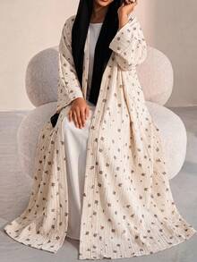 Yasmyna Women's Floral Print Long Sleeve Loose Arabic Abaya - Khaki - View 1