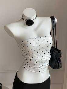 Comfortcana Women's Polka Dot Print Fashion Pleated Bandeau Tops 3pcs Set - Multicolor - View 4