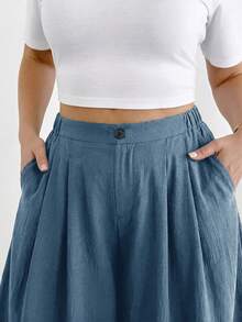 Shapeblank Pantalones de pierna ancha de unicolor versátiles y casuales de talla grande - Azul - Ver 5