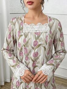 Al Najma 女款優雅花卉印花阿拉伯式洋裝 淺粉色 夏季 - 彩色 - 查看 8