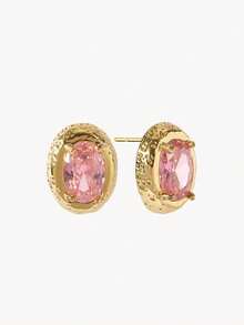 Opalesca 18K Gold Plated Oval Zirconium Stylish Fine Quality Stud Earrings - Yellow Gold - View 17