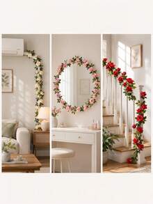 1Pc Large 10 Heads Artificial Rose Vine Garland, Lifelike Plastic Fake Floral Vine, Flexible Winding Greenery For Living Room, Air Condition & Heating Pipe Cover, Ceiling Hanging Decoration - Multicolor - View 7
