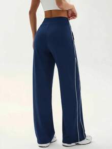 Sweetra Women's Colorblock High Waist Casual Daily Travel Sports Long Pants - Navy Blue - View 4