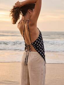 Aralina Beach Resort Summer Asymmetric One Shoulder Sleeveless Relaxed Fit Tank Top - Black and White - View 2