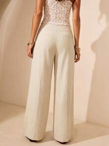 Aralina Off-White 低腰寬腿包腰束帶長褲 辦公通勤款 秋季優雅商務休閒 - 白色 - 查看 2