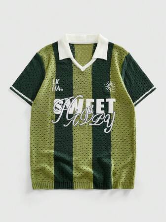 Camiseta de punto con cuello para hombre, deporte de fútbol