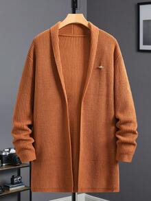 Manfinity Homme Cárdigan de manga larga con abertura frontal de punto acanalado de estilo grunge para hombre, color marrón otoño, estilo vintage - Marrón - Ver 1