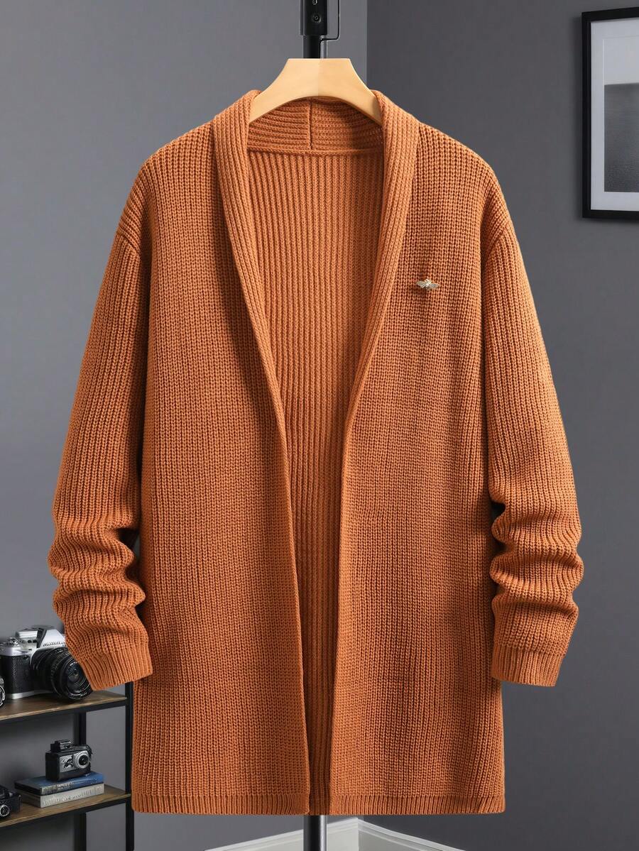 Manfinity Homme Cárdigan de manga larga con abertura frontal de punto acanalado de estilo grunge para hombre, color marrón otoño, estilo vintage - Marrón - Ver 1