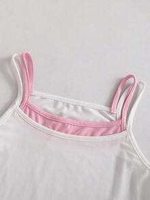 SHEIN 女孩甜美櫻花粉運動套裝，短款連帽開襟衫 + 對比色細肩帶背心 + 側條紋寬腿運動長褲，完整一套穿搭，適合日常上學、外出與購物 - 彩色 - 查看 6