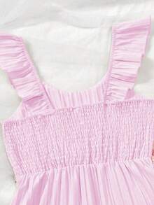Sparklyn Teen Girls Hem Boho Tiered Ruffle Dress - Sleeveless Square Neck A-Line Mini Dress With Colorful Crochet Waistband For Summer Beach Vacation, Outfits - Pink - View 5