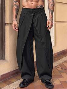 HIMLAND Pantalones largos de unicolor casuales y versátiles para uso diario de hombre - Negro - Ver 1